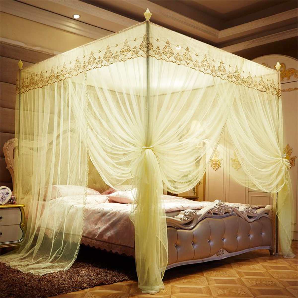 Mosquito Net Pink Purple For Double Four Corner Bed Post Bed Canopy Mosquito Net Full Queen King Size Bedding