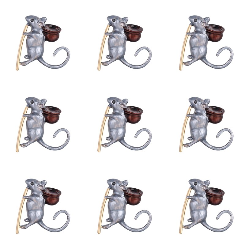 9Pcs Animal Shape Brooch Set - Cute Mouse Zodiac Jewelry Pins