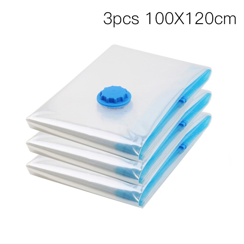 3Pcs Vacuüm Zakken Voor Kleding Opbergtas Met Klep Transparante Grens Opvouwbare Gecomprimeerd Organizer Ruimtebesparend Seal Packet: 3pcs-100X120cm