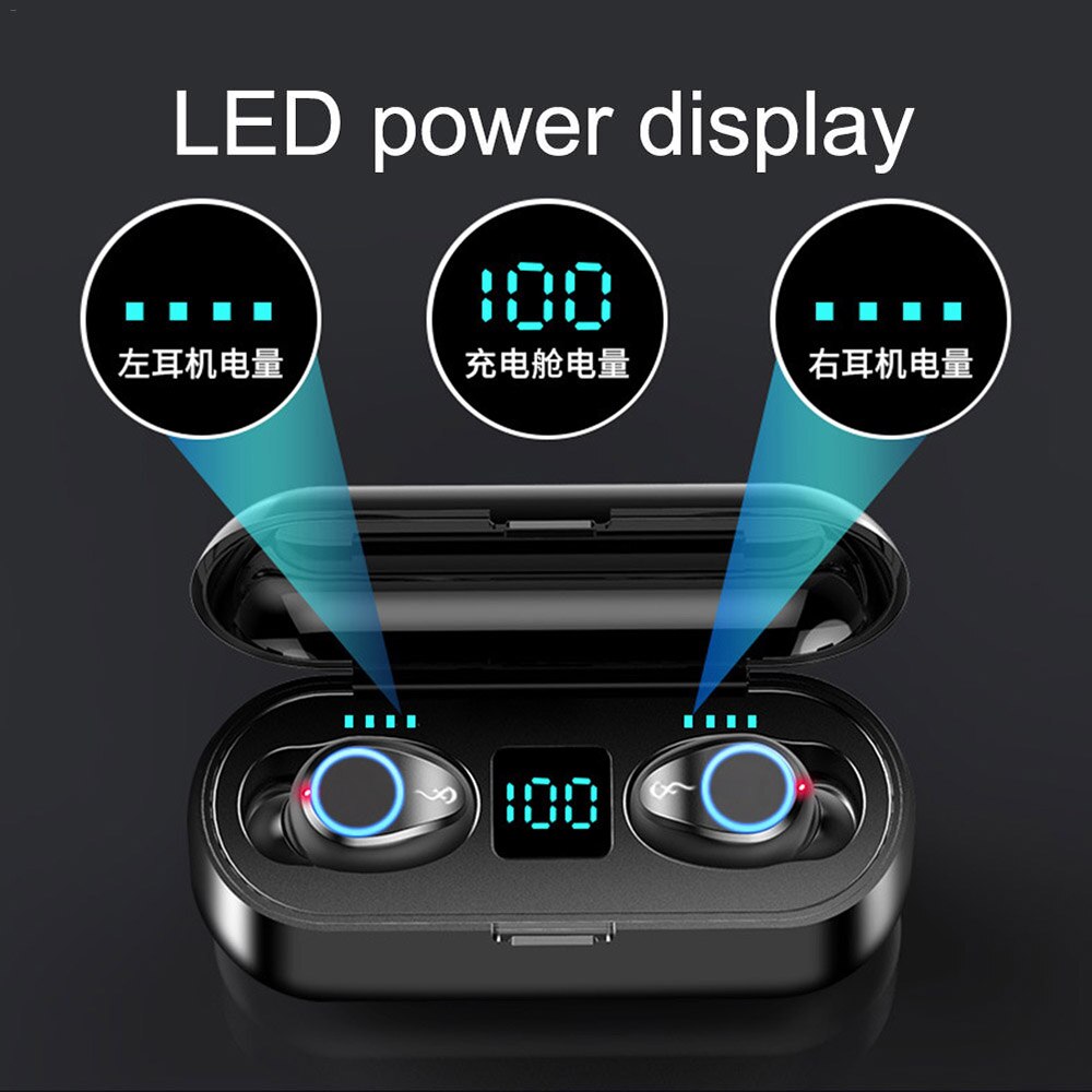 TWS Wireless Headphones 9D HiFI Stereo Bluetooth V5.0 Earphones LED Display 2000mAh Charging Box Waterproof Headphone With Mic