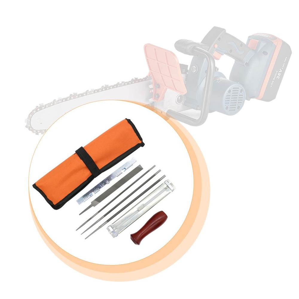 8pcs Chainsaw Chain Sharpening Kit Tool Set Hardwood Handle + Round/Flat File Guide Bar File Sharpener Tools