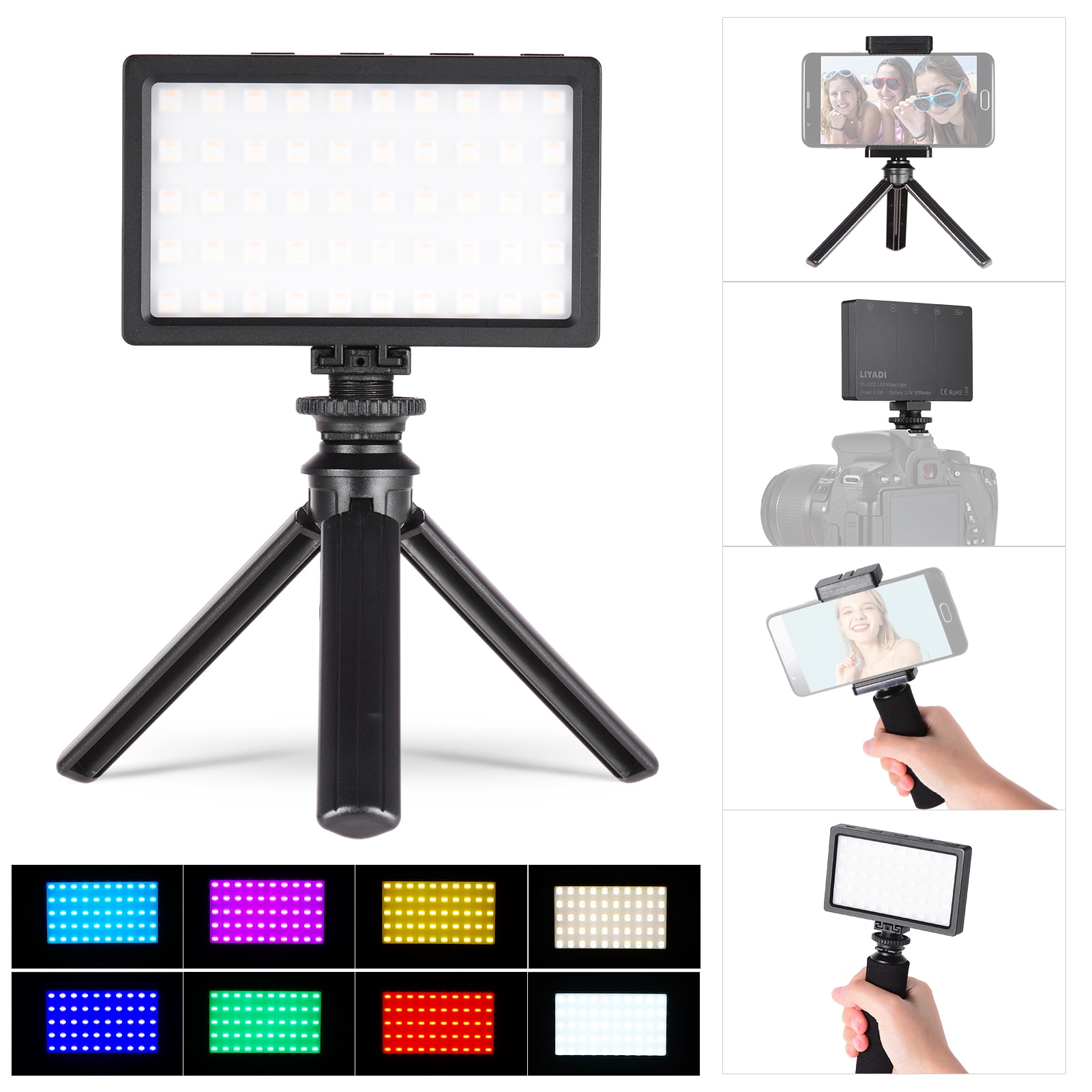 LIYADI-Lámpara de Color RGB para cámara, 50 Uds. De luz LED para vídeo, modos de iluminación 9, 12 niveles de brillo, 3200 ~ 5600K, luz de relleno de Color