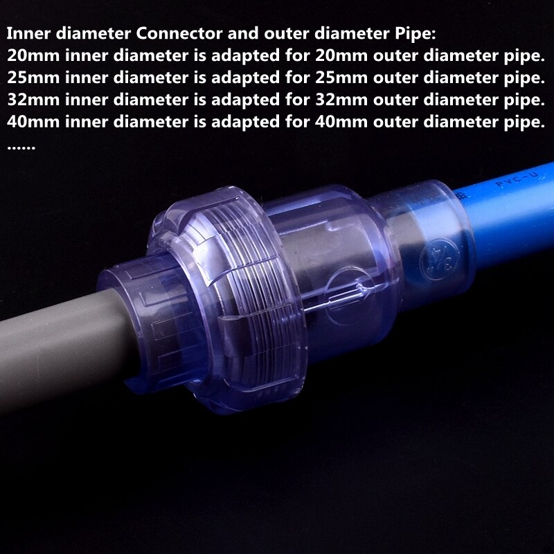 1PC 20~63mm UPVC Transparent Check Valve Fish Tank Garden Irrigation Aquarium Tube Watering Adapter Fittings PVC Pipe Connector
