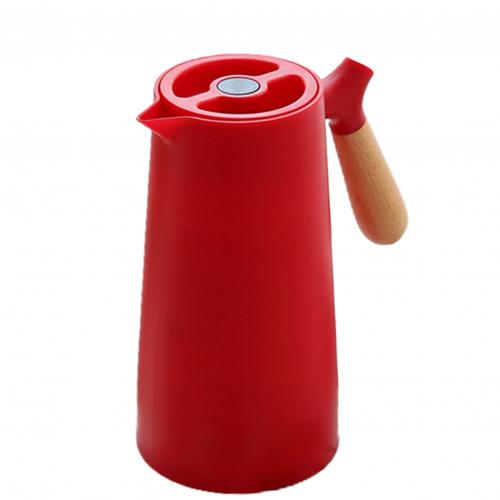 1l casa garrafa térmica café forro de vidro de madeira maciça lidar com isolamento chaleira pote de água quente café térmica garrafas mais quentes: Vermelho