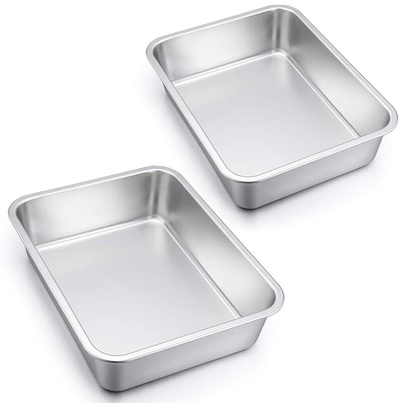 Lasagna Pan Set of 2, Rectangular Deep Cake Baking Pans, Large Roaster Baking Dish Stainless Steel, 36X27X7Cm, Non-Toxic & Heavy
