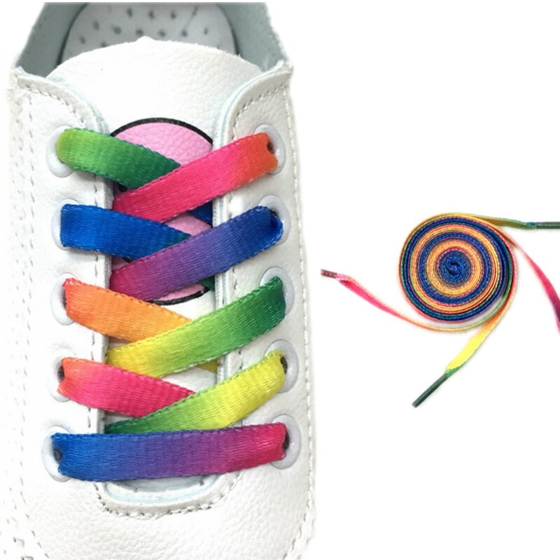 2 Paar Kleurrijke Veters Rainbow Gradiënt Afdrukken Platte Canvas Schoen Kant Schoenen Casual Chromatische Kleur Schoenveters 80 Cm/100 cm/120 Cm