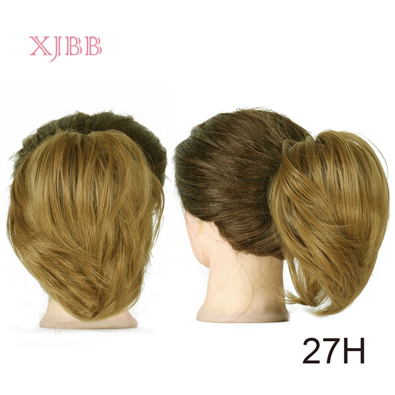 Xjbb syntetisk hår knold lige elastik hår extensions scrunchies donut chignon kort hestehale til kvinder: 27h