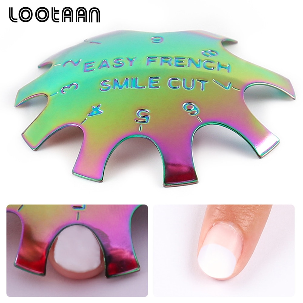 Lootaan 1 Pc Multicolor Franse Smile Line Edge Nail Cutter Stencil Nail Trimmer Tool Manicure Art Clipper Template