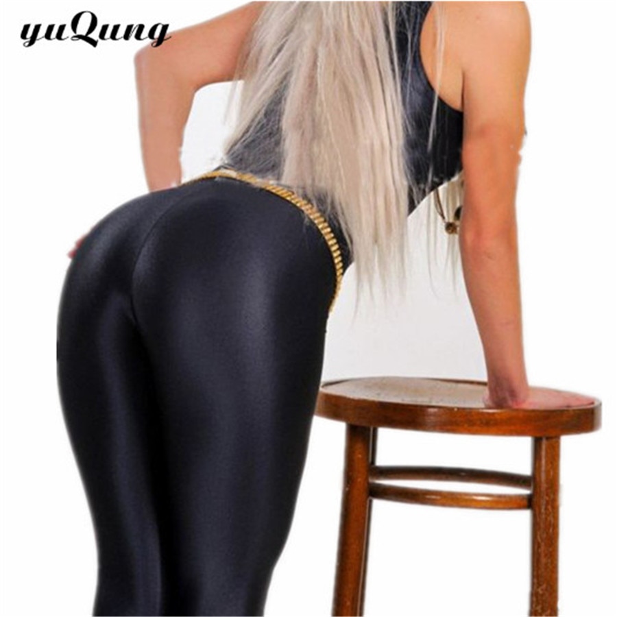 yuqung Black Womens Leggings shiny Lycra spandex legging workout Leggins Capris pants Fitness Nine Ankle length Pantalones