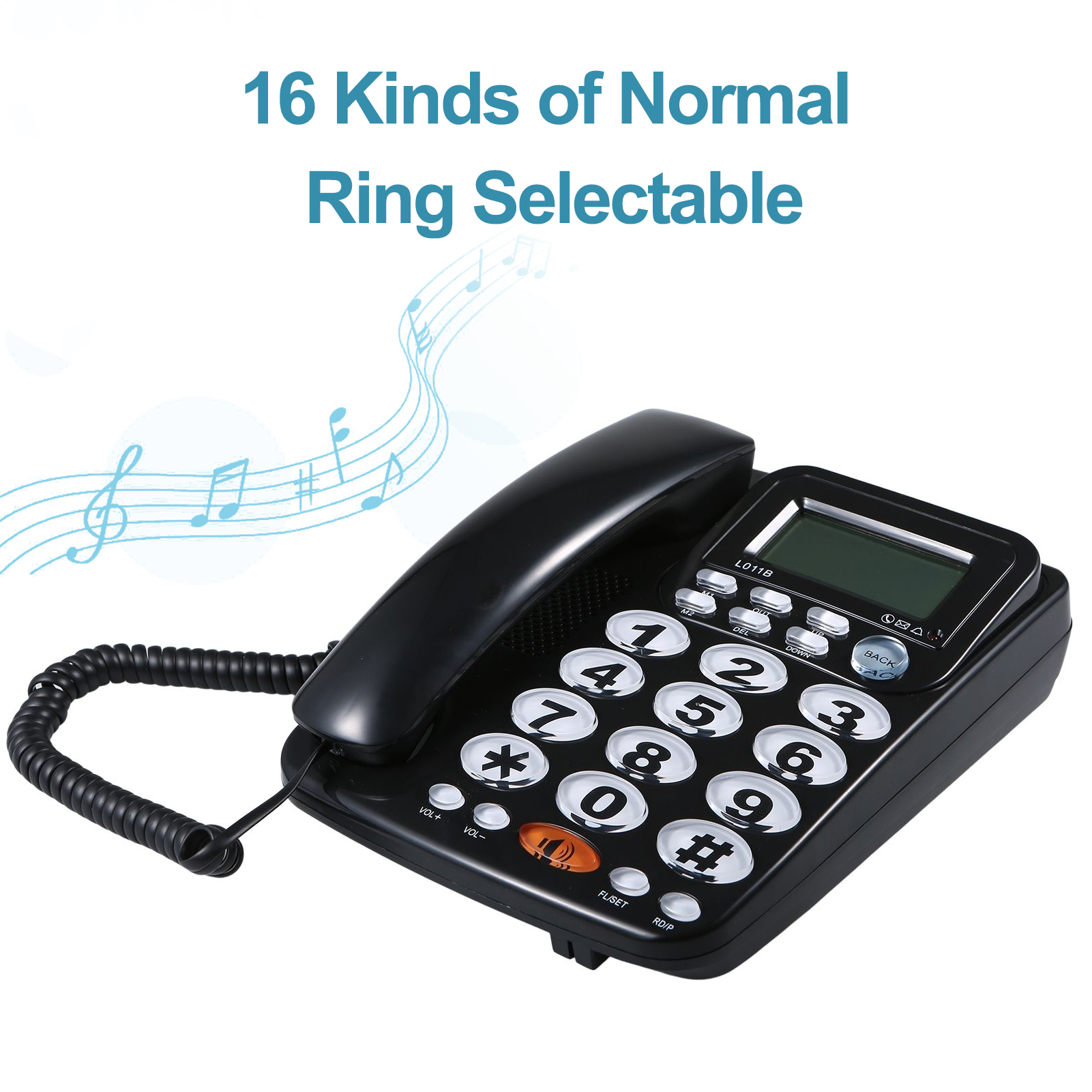 Desktop Wired Landline Telephone with Large Buttons Hands-free Calls Adjustable Screen Brightness Black(US Telephone Line)