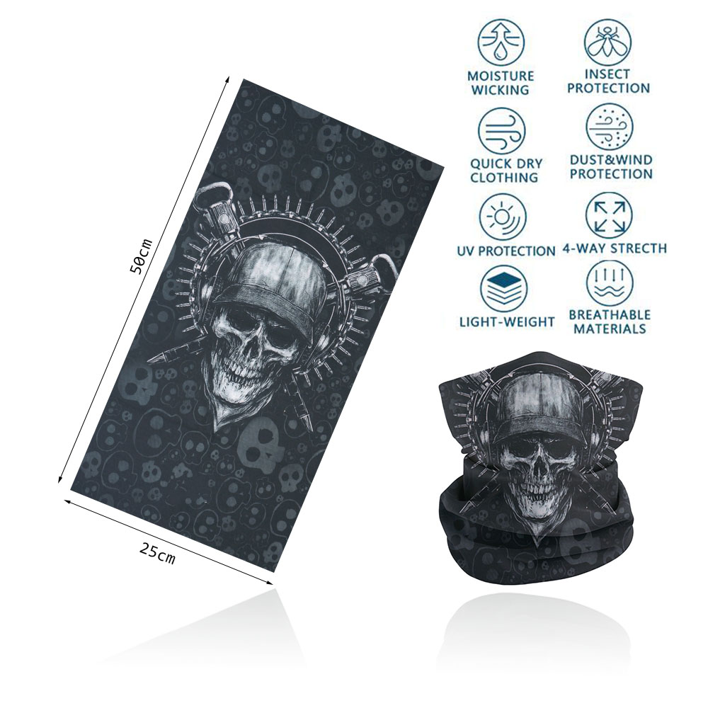 Bandana visage crâne pour cyclisme randonnée pêche Protection UV guêtre de cou à séchage rapide hommes femmes squelette impression foulard cagoule: WHITE