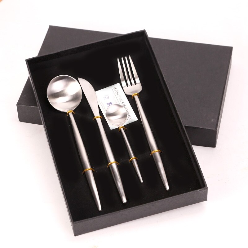 4pcs Serviesje servies 304 Roestvrij 18/10 Staal Bestek Set Steak Mes Vork Eetstokjes Set Koffie Lepel Theelepel Fla