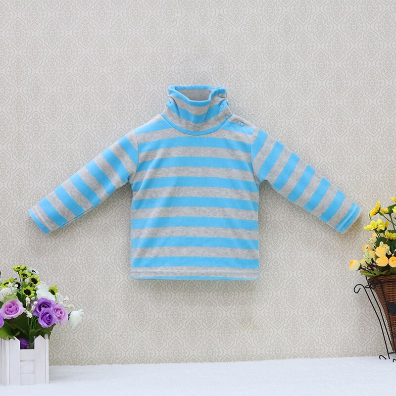 Little Q baby turtle neck velour blouse 5 pcs/lot striped spring and autumn unisex shirts kids long sleeve rivets button clothes