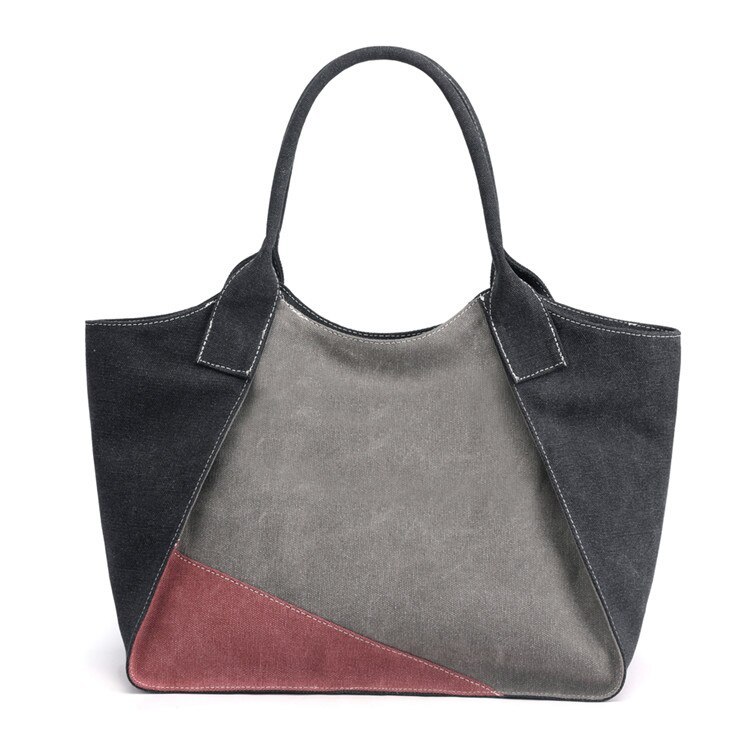 Women's Shoulder bags canvas Female Top-Handle Bags Purse Leisure Handbags Ladies Patchwork Totes: Gray