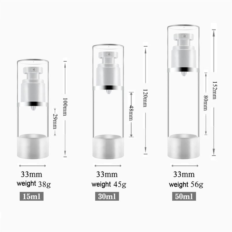 1 kpl 15ml/30ml/50ml/80ml/100ml täytettävä pullo läpinäkyvä ilmaton pumppu hajuvesi tyhjiösuihkepullo muovinen matkapullo