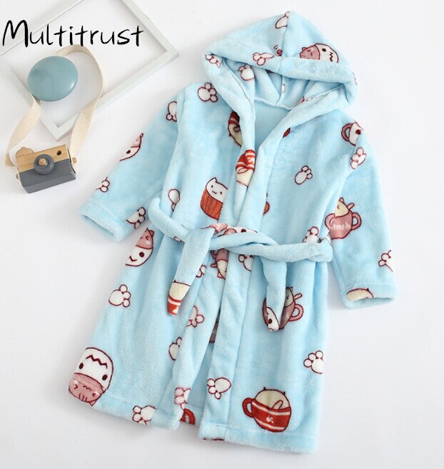 Efterår vinter børn pyjamas frugt tegneserie dyremønster baby drenge piger badekåbe varm solf robes flannel nattøj