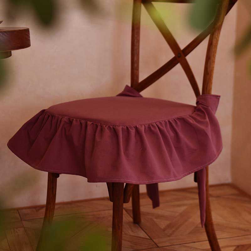 Cotton Ruffle Thick Cushions for Dining Chair Seat Removable and Washable Home Hotel Party Banquet Anti Slip Chair Cushion White: wine red