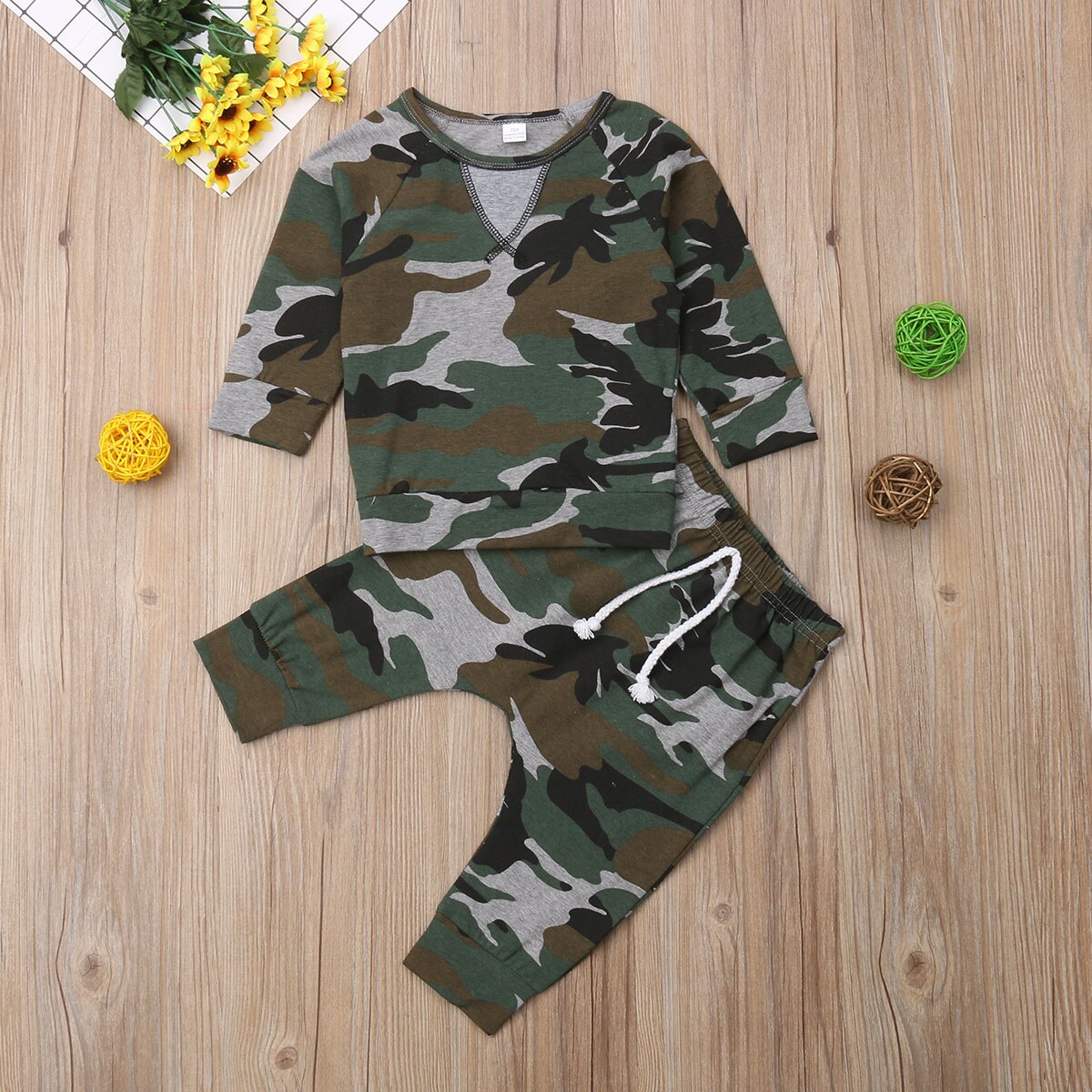 Nyfødte børn baby drenge tøj kostume camouflage toppe t shirt bukser outfit sæt