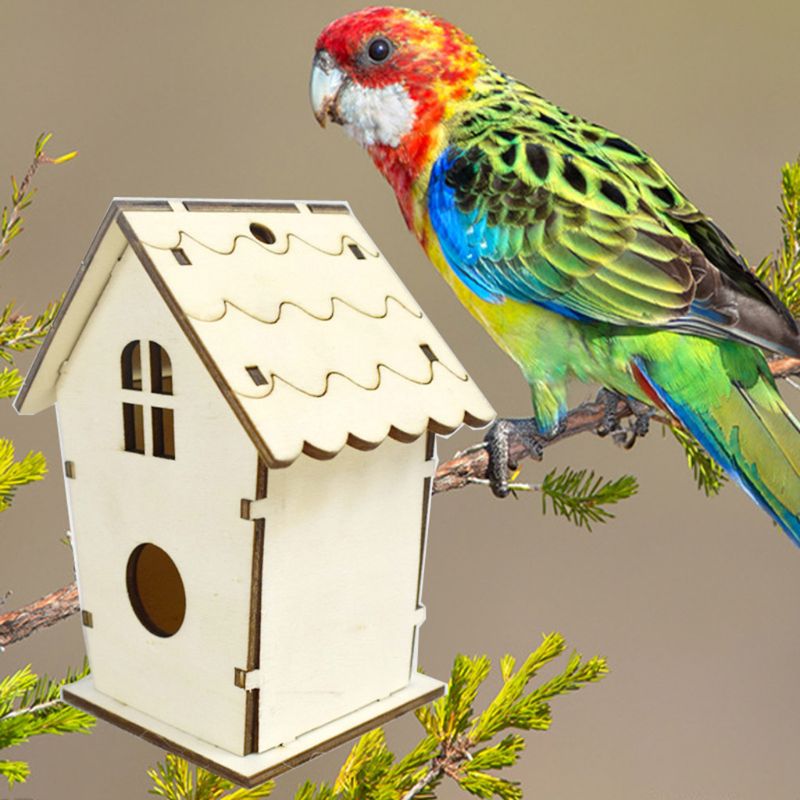 Natural Wooden Bird House Nest Wall-mounted Garden Outdoor Bird Cage Box N1HA