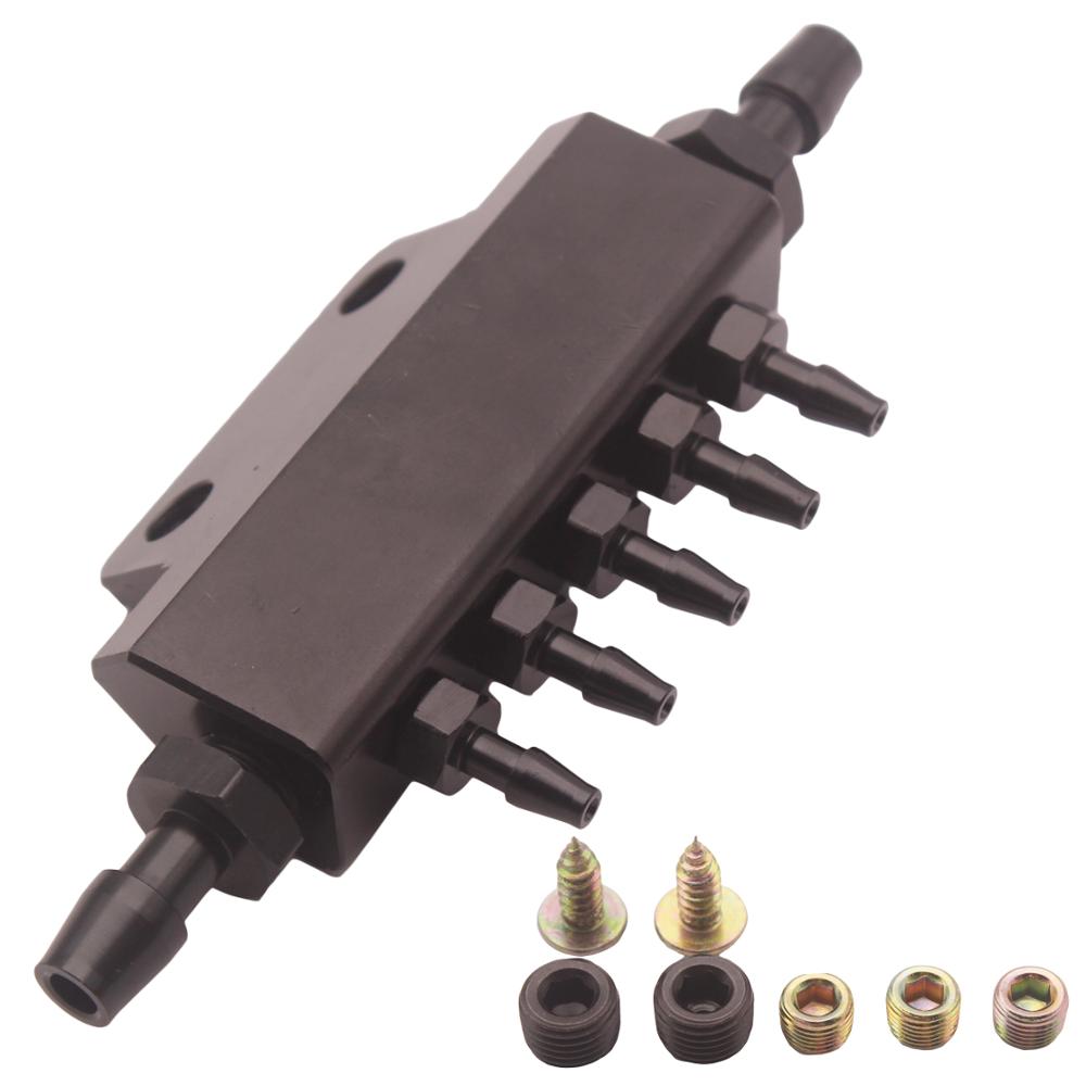 5 Port VACUUM Block Intake Manifold Fuel Gas Wastegate Turbo Boost Black