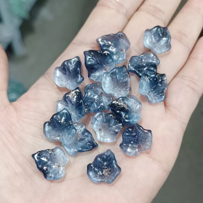20 piezas hojas de calabaza de 15MM, cuentas de Murano, cuentas de cristal de flores de Color degradado múltiple para fabricación de joyería, accesorios DIY hechos a mano: Azul