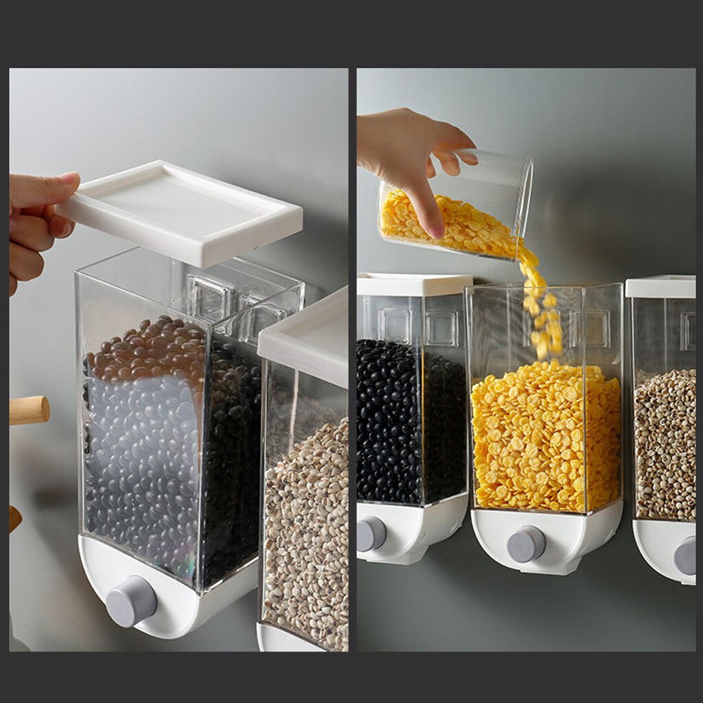 Easy Press- Kitchen Food Storage Container Cereal Dispenser Oatmeal Wall Mounted Cereal Oatmeal recipient Dispenser #40