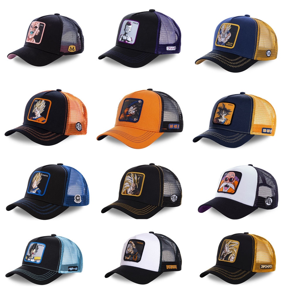 Gorra de malla de Anime, gorra de béisbol de Goku, visera curvada de , Snapback, color azul marino y naranja, nueva ,