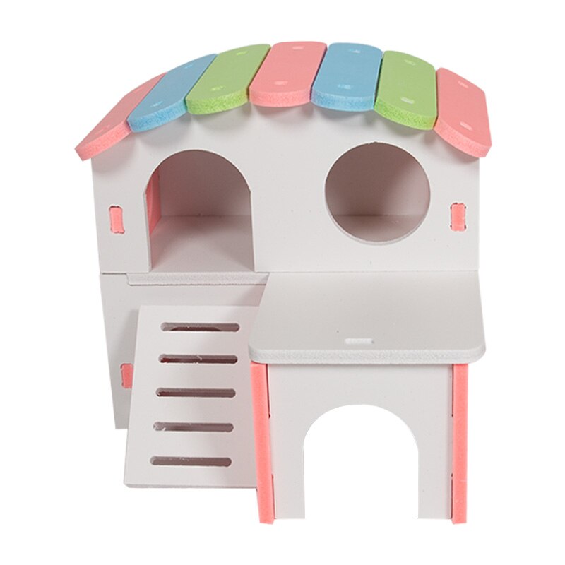 Zabawka dla chomika drewniane meble dla majsterkowiczów kołowrotek do slajdów drewniane gniazdo mały domek raj Djungarian Hamster Villa House Supplies