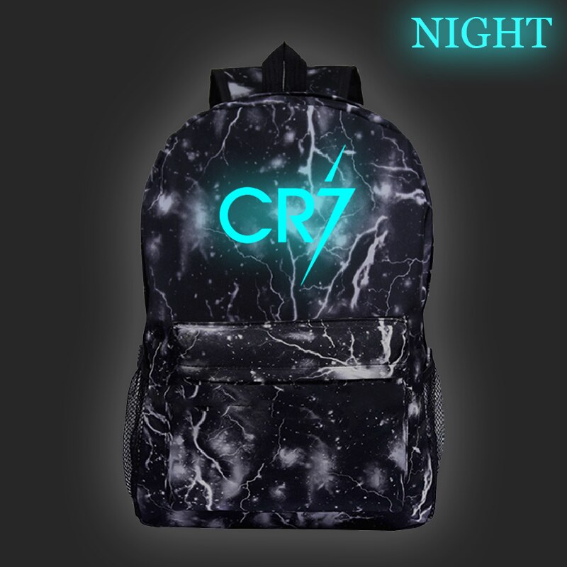 Mochila con brillo nocturno para niños y niñas, morral escolar luminoso Ronaldo CR7, a la , mochila para portátil para adolescentes: 7