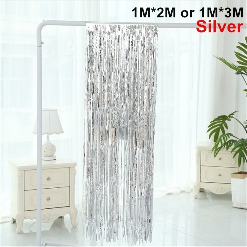Metallic Foil Fringe Party Backdrop Curtains Glitter Tinsel Foil Fringe for Christmas Wedding Birthday Party Wall Decorations: silver / 3mx1m (length width)