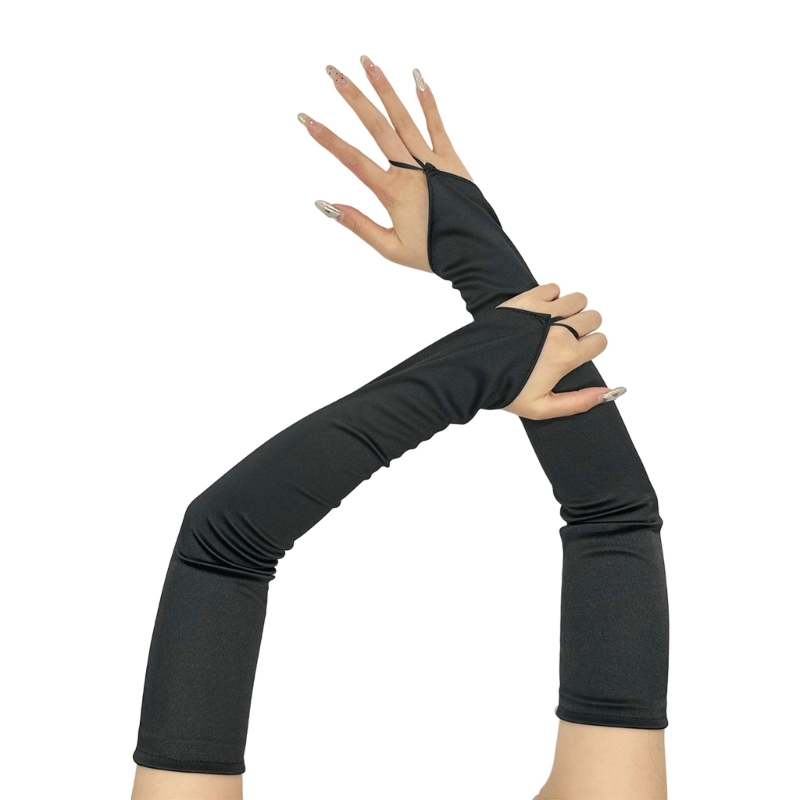 Long Gloves for Women Dancing Elastic Fingerless Gloves Satins