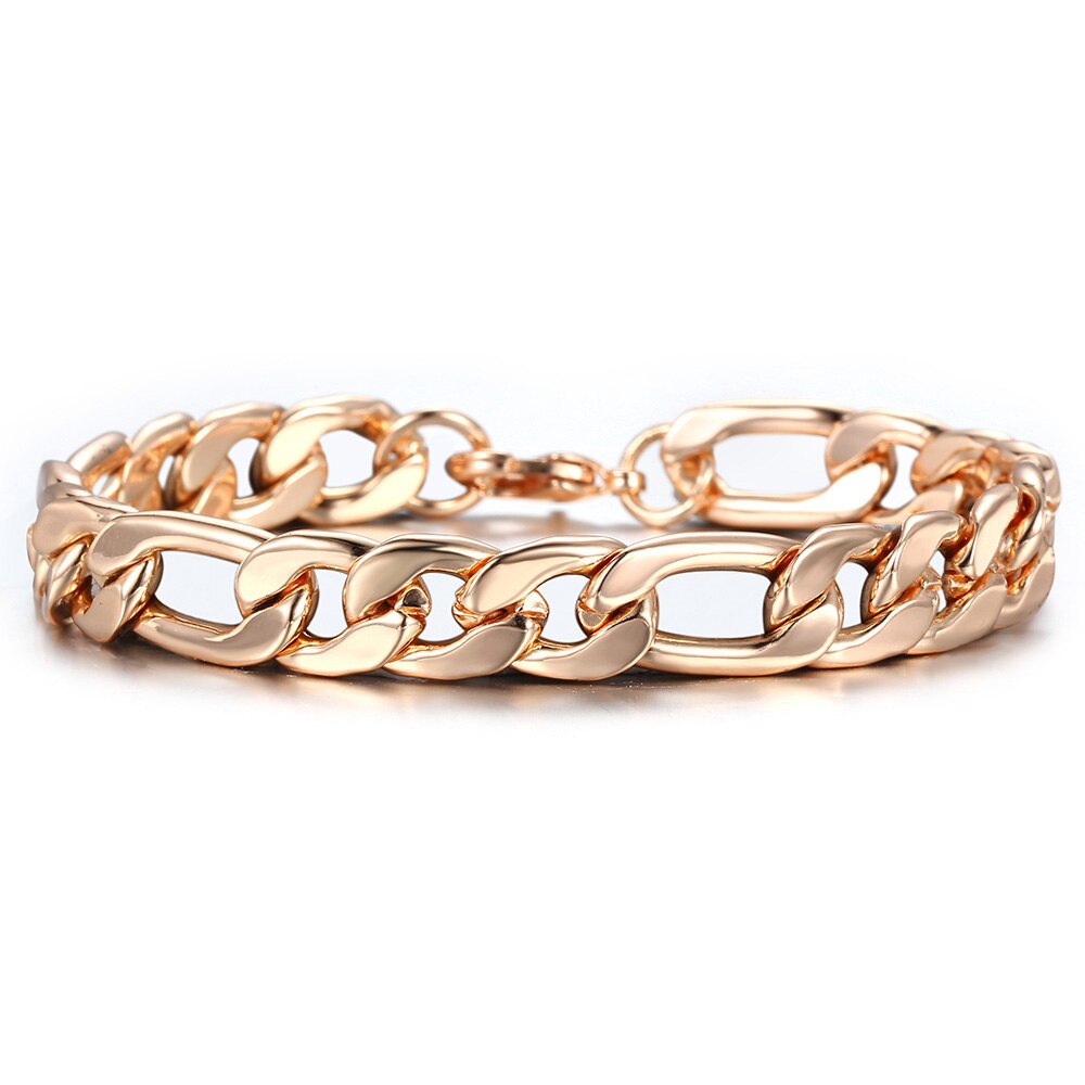 10mm 585 Rose Gold Curb Figaro Link Chain Bracelet for Women Men Lobster Clasp 20cm Jewelry Accessories DCBM05: Curb CB40