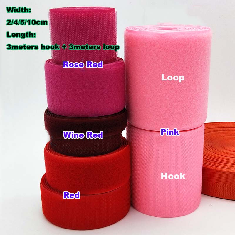2/4/5/10cm Width RED PINK no adhesive hook loop fastener tape sewing Accessories tape sticker strap couture clothing