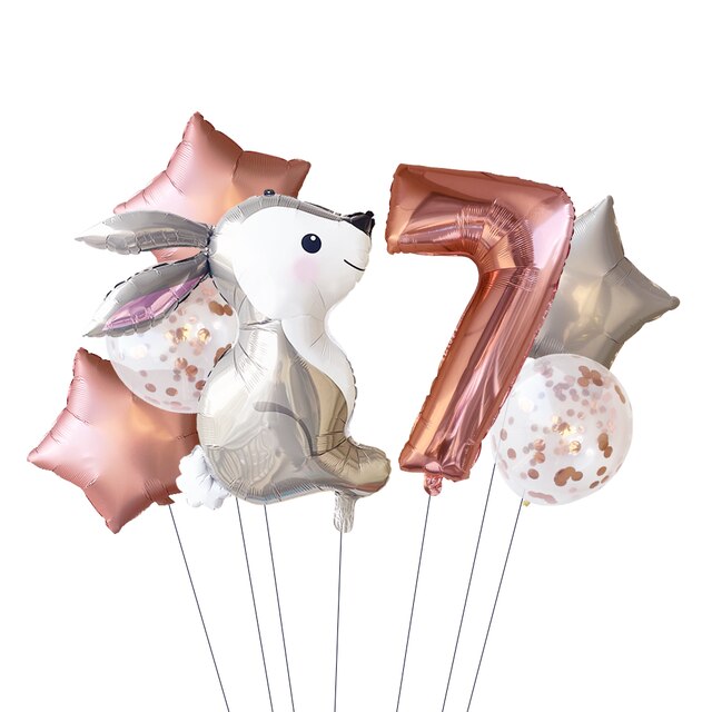 Globos de con temática de cuento de hadas para niñas, decoración con de conejo, rosa, estrella plateada, 32 pulgadas, 6 piezas: 7