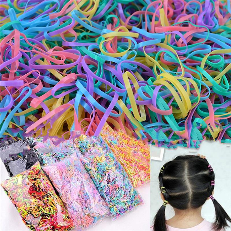 1000pcs Colourful Rubber Ring Disposable Elastic Hair Bands Ponytail Holder Rubber Band Scrunchies Kids Hair Accessories