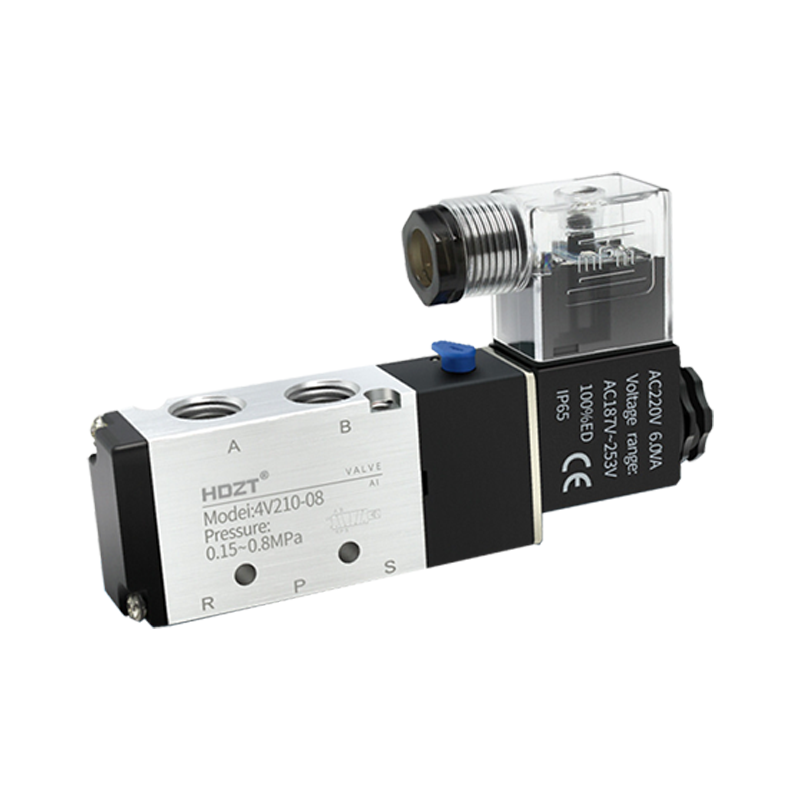 4 v 210-08 2- positions 5- vejs pneumatisk magnetventil  dc12v dc24v ac110v ac220v- vejs aluminiumslegeringshus med flere spændingsmuligheder: Gennemsigtig / 1-1/4 "