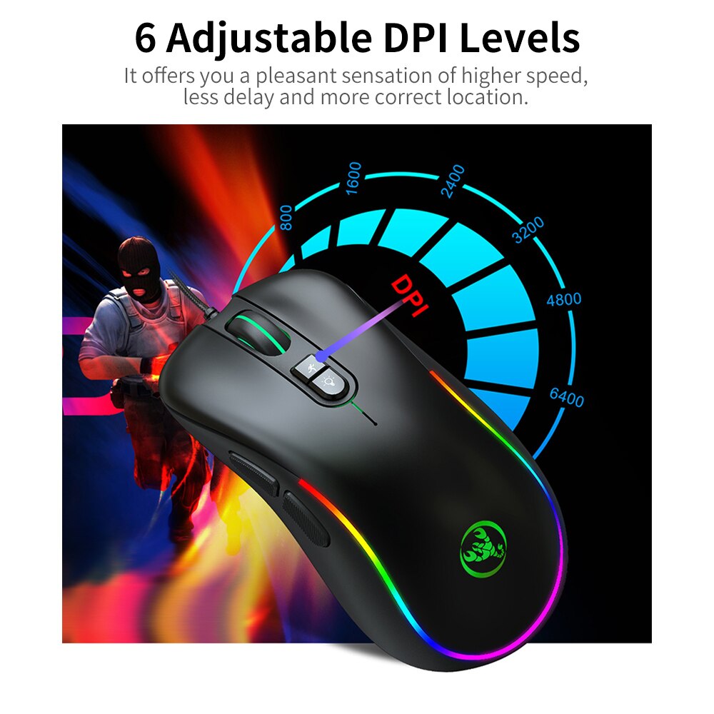 Hxsj wired keyboard and mouse combo  l300 rgb backlit keyboard n-key rollover blue switch  + j300 6400 dpi programmable rgb backlit mouse