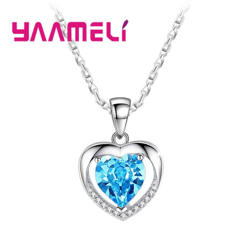 Einzigartige halskette mit herzförmigem anhänger aus sterlingsilber 925 ozeanblau und weiß mit zirkonia-kristallen – ein accessoire für damen, partys und weihnachten.: Blau