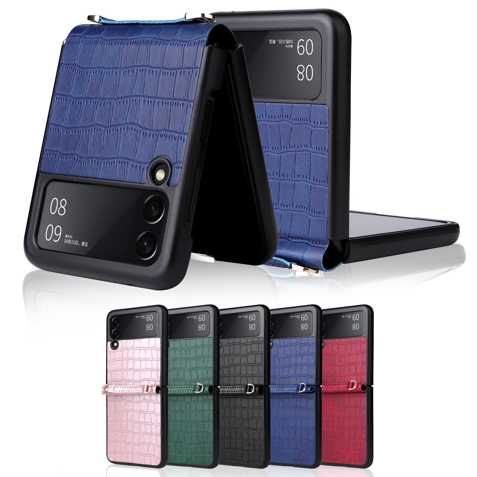Pu Leather Hand Strap Anti-Val Telefoon Case Voor Samsung Galaxy Z Flip 3 5G SM-F711B Bescherming Terug cover Met Lanyard