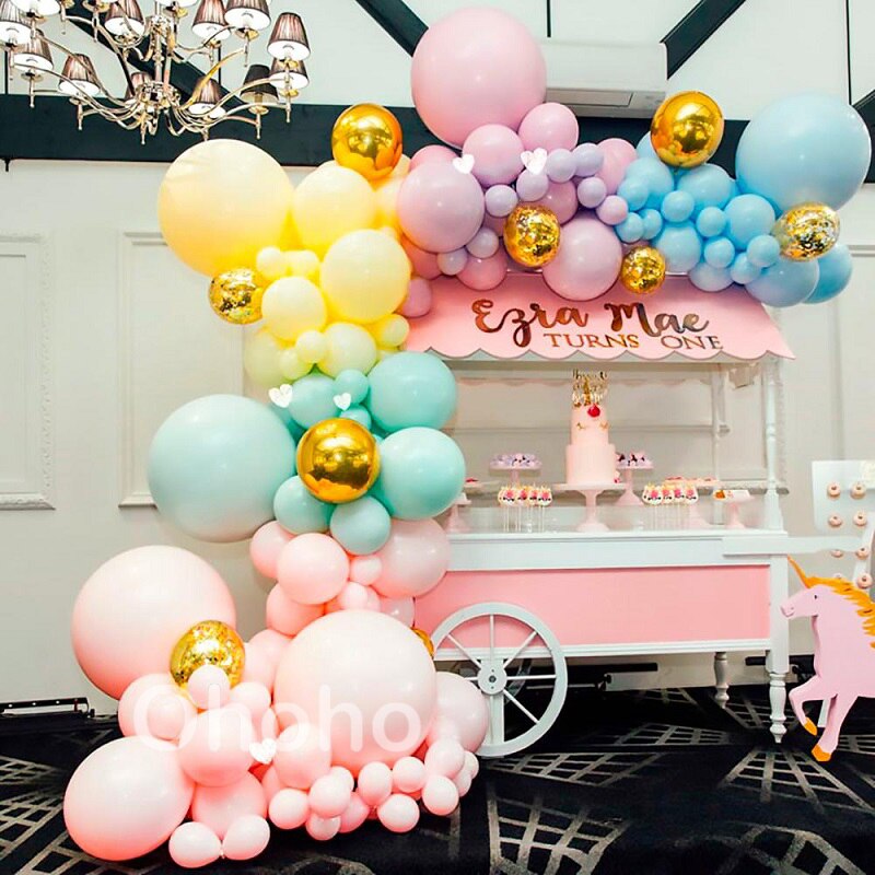 Ohoho Macaron Rainbow Pastel Balloon Arch Kit Kids Birthday Decoration Baby Shower Wedding Unicorn Party Decor Backdrop Globos