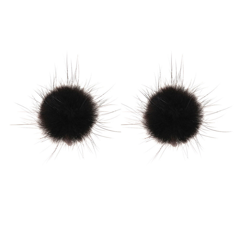 Pendientes de tuerca de bola de pompón de piel de visón suave para mujer, joyería de dulce coreana Furling, accesorios de para niñas: Color dorado