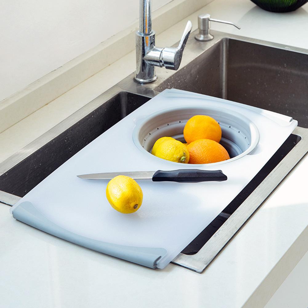Innovative multifunktionelle 3 in 1 skærebræt aftageligt foldbart afløbskurv vask køkkenbordværktøj