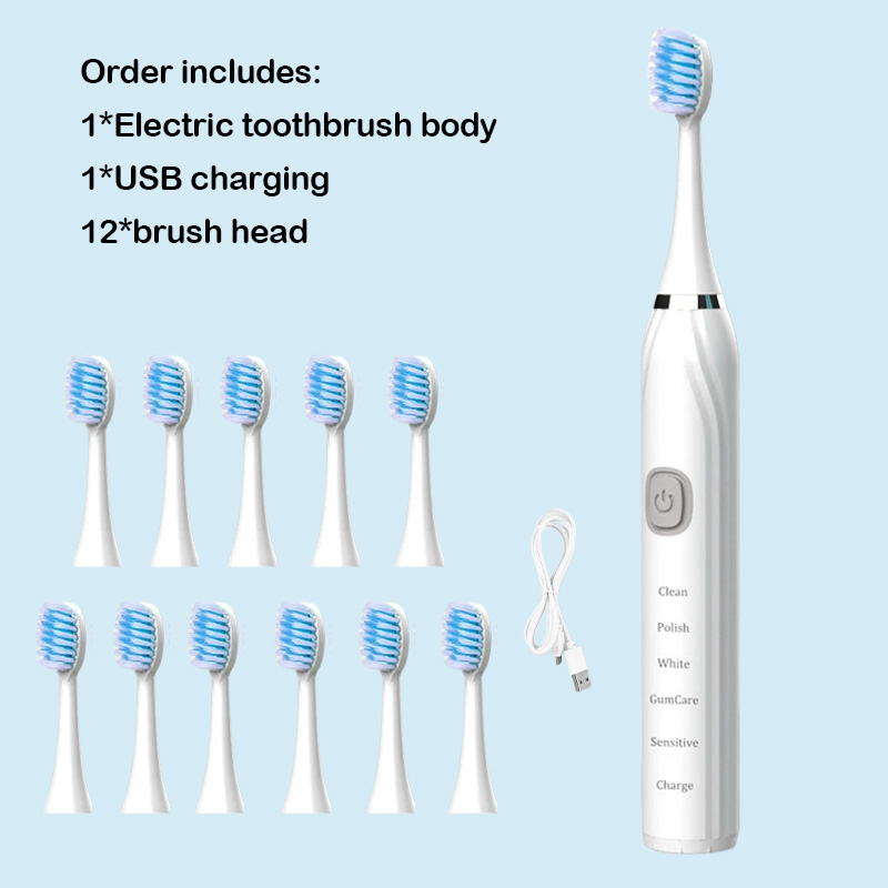 Cepillo de dientes eléctrico, vibrador ultrasónico, blanqueamiento dental, carga rápida por USB, cepillo de dientes sónico recargable, resistente al agua IPX7: Beige