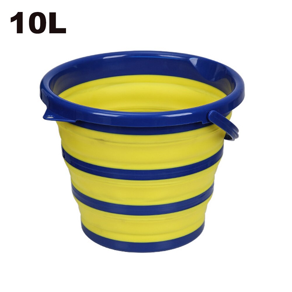 10L Collapsible Bucket 2.6 Gallon Foldable Portable Cleaning Silicone Bucket Space Saving Car Bucket for Garden Camping Fishing: Yellow-Blue 10L