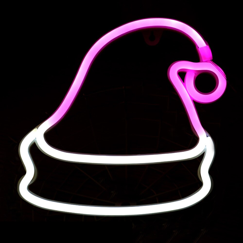 LED Neon Light USB/Battery Power Chirstmas Tree Snowflake Neon Sign Art Night Lamp Xmas Party Wedding Kids Room Decor: Christmas Hat