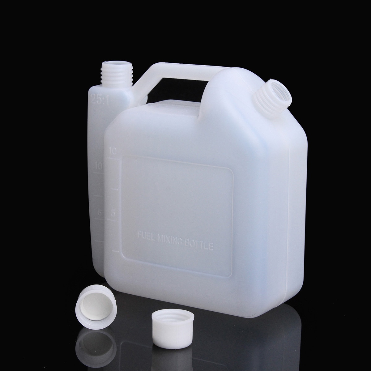 Tanque de 1 litro para botella de mezcla de gasolina y aceite de 2 tiempos para cortadora de motosierra 1:25, tanques de combustible de plástico blanco de 15,5x7,3x16,3 cm