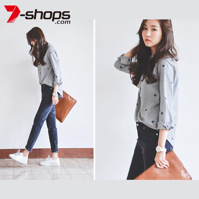 Casual Blouse Vrouwen Strepen Borduurwerk Stand Kraag Shirt Lange Mouwen Trui Vrouwelijke Basis Shirts Top Zomer Blouse Lente