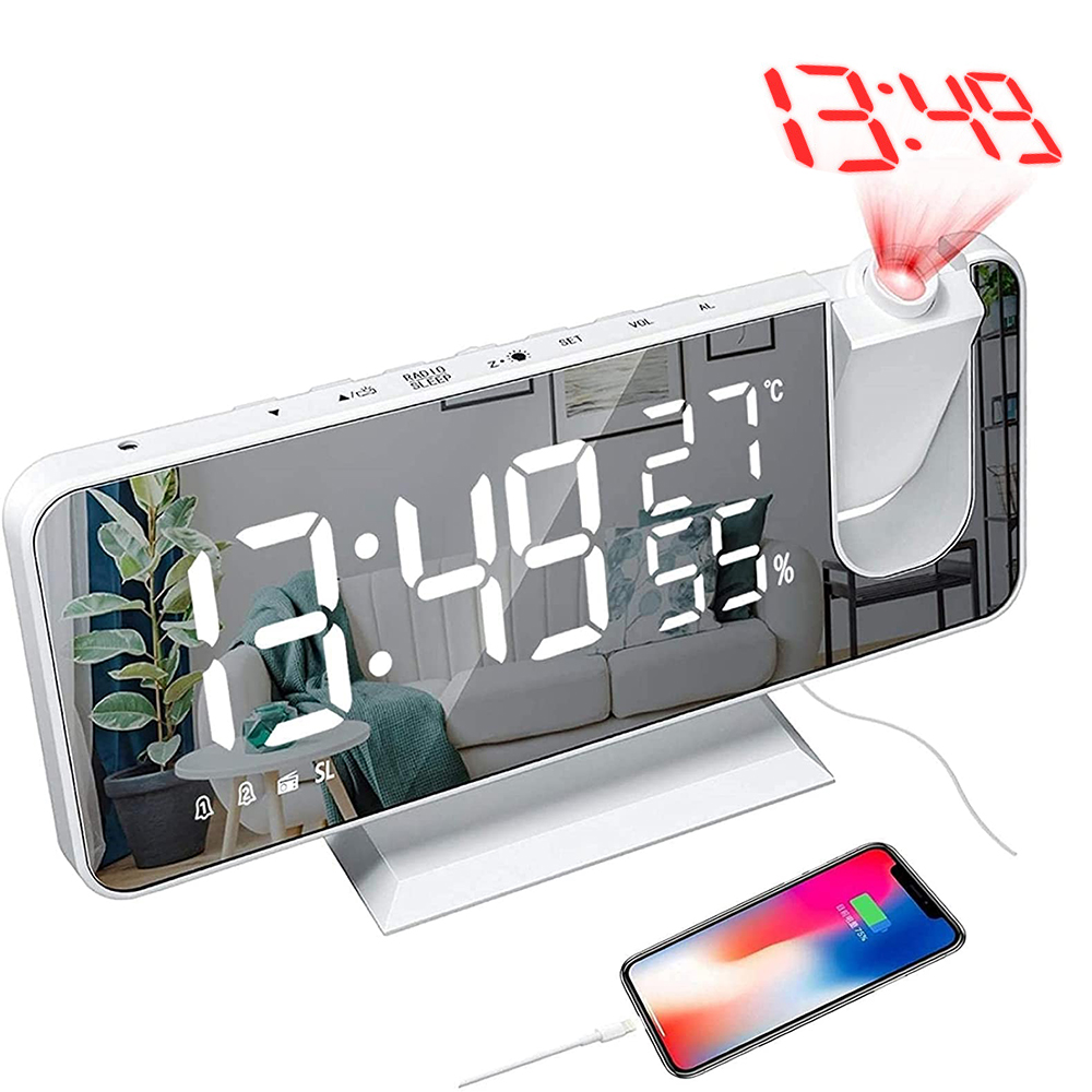 Led Digital Projection Alarm Clock Electronic Desktop Clock Usb Charge Radio Time Projector Snooze Function Bedside Time Display