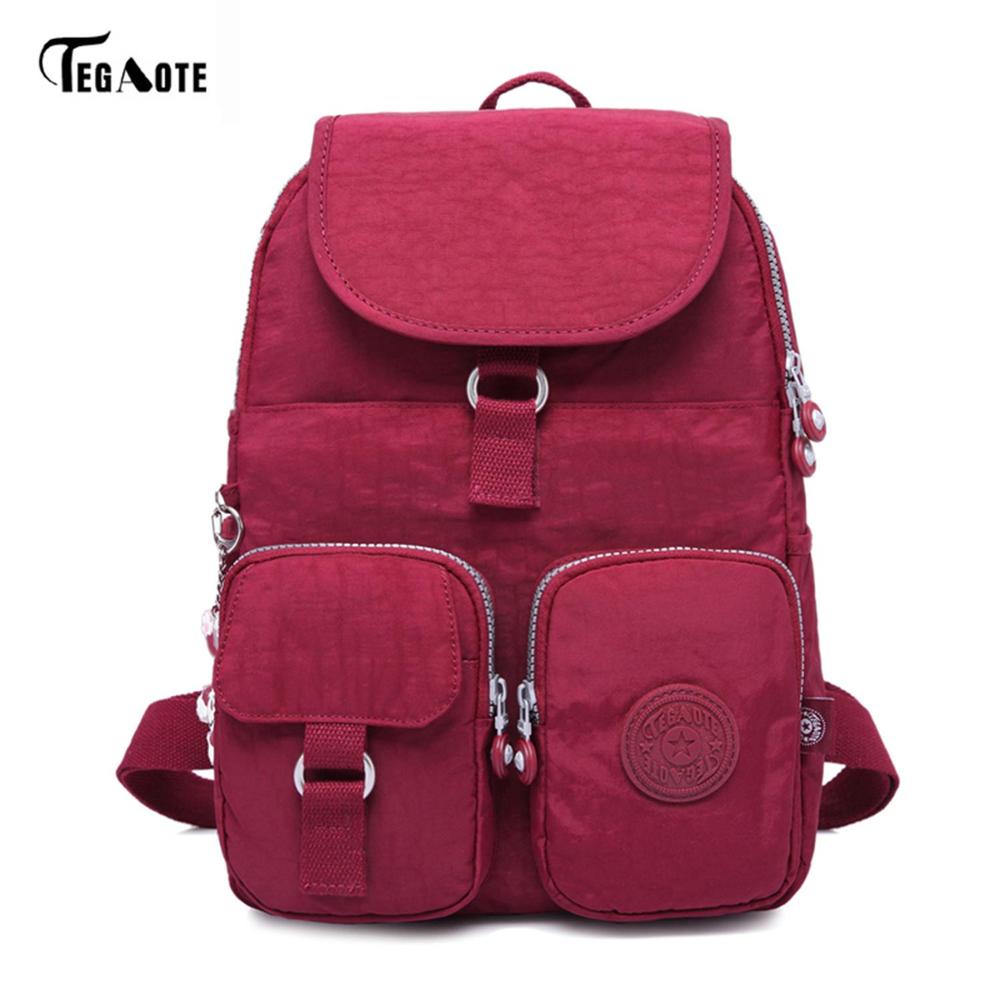 TEGAOTE School Backpack for Teenage Girls Mochila Feminine Backpacks Women Solid Famous Nylon Casual Laptop Bagpack Female: Dark red