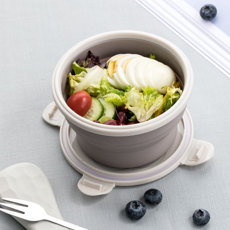 Opvouwbare lunchbox van siliconen van voedingskwaliteit met deksel, 660ml kampeerkom, magnetron- en koelkastvoedselbewaarkom